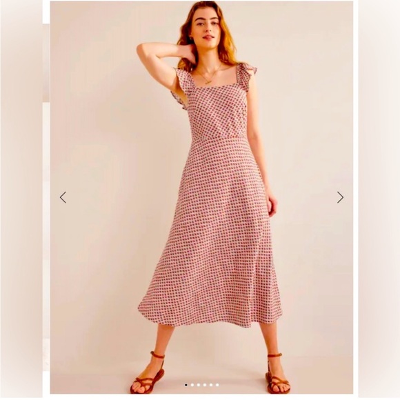 • Boden • Women’s Frill Detail Jersey Midi Dress Floral Print Red & White 6 R - Picture 1 of 6